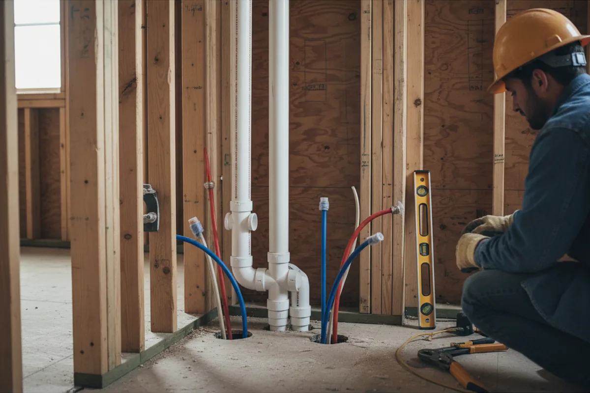 Drain and supply rough-in during Leak Detection in Youngwood